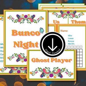 Bunco para la noche mexicana, tarjetas de bunco, hoja de puntuación de bunco, tarjeta de puntuación de bunco, bunco digital, paquete de bunco, bunco del cinco de mayo, fiesta de bunco, bunco