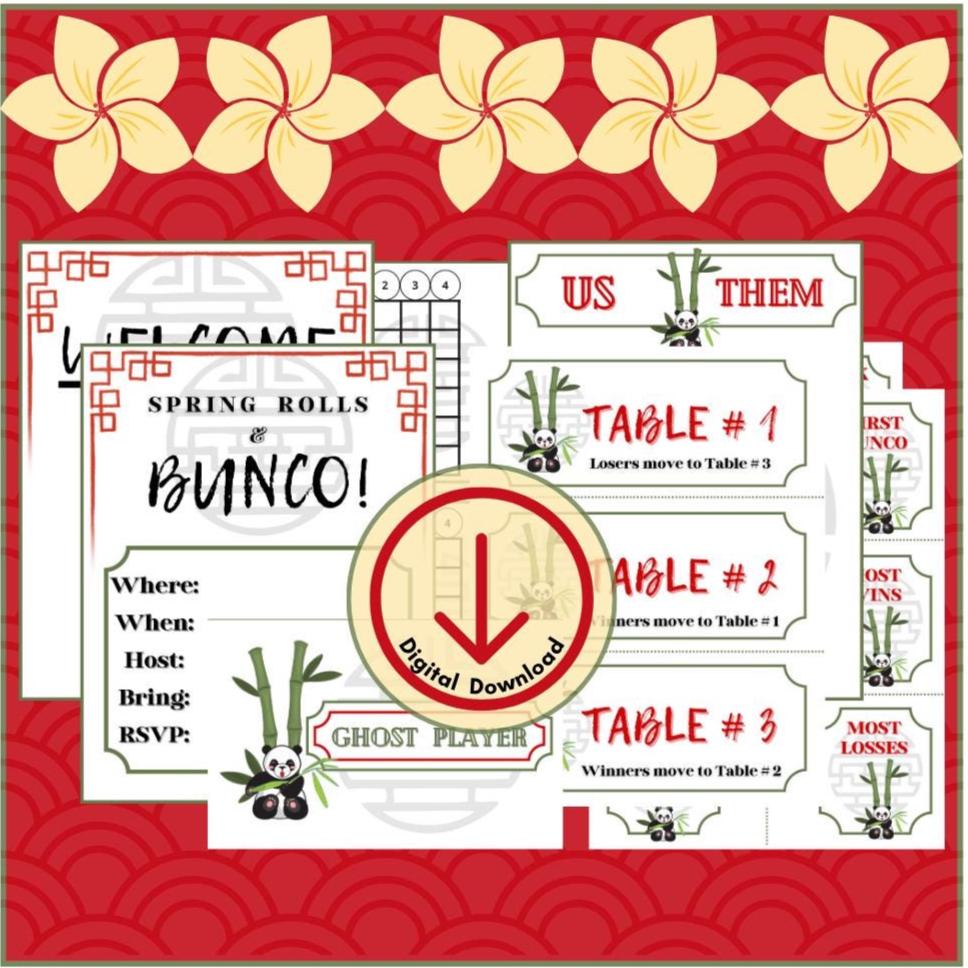 bunco score cards, bunco score sheet, bunco digital, oriental bunco, bunco party, bunco themes, printable bunco, panda bunco, bamboo bunco