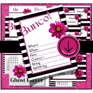 bunco score card, bunco score sheet, bunco digital, bunco download, printable bunco, bunco themes, pink bunco, stripes bunco, flower bunco