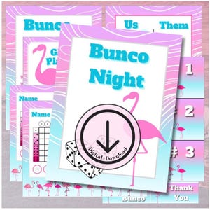 Summer bunco, bunco score sheet, bunco score card, bunco digital, bunco bundle, bunco party, printable bunco, flamingo bunco, bunco themes