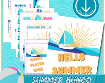Summer bunco, bunco score card, bunco score sheet, bunco digital, bunco download, boat bunco, bunco themes, beach bunco, hello summer bunco