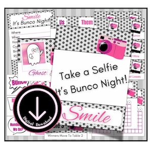 Selfie Bunco, Bunco score card, Bunco score sheet, Bunco digital, printable Bunco, Bunco party, Bunco themes, youth Bunco, photo bunco
