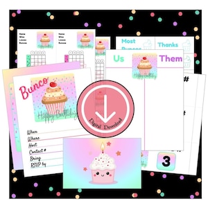 bunco score cards, bunco score sheet, bunco bundle, bunco set, bunco themes, bunco party, birthday bunco, cupcake bunco, digital bunco