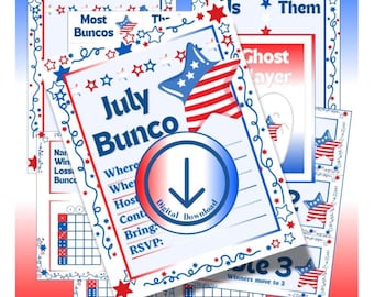 bunco score card, bunco score sheet, bunco digital, 4th of July bunco, red white blue bunco, stars and stripes bunco, fireworks bunco