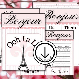 Paris bunco, cartões bunco, folha de pontuação bunco, cartão de pontuação bunco, pacote bunco, bunco digital, festa bunco, temas bunco, bunco francês, bunco