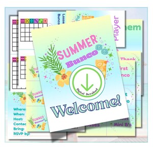 Summer bunco, bunco score card, bunco score sheet, bunco digital, bunco bundle, bunco themes, beach bunco, printable bunco, bunco party