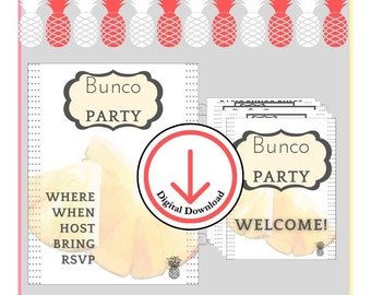 tarjetas bunco, hoja de puntuación bunco, tarjeta de puntuación bunco, bunco digital, bunco, bunco de verano, bunco de piña, fiesta bunco, bunco simple,