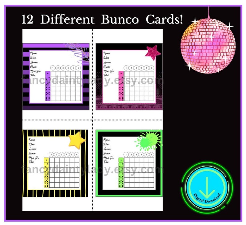 Bunco Cards, Bunco Score Sheet, Bunco Score Card, Bunco Digital, Bunco ...