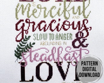 The Lord is Merciful... Christian Bible Verse Cross Stitch Pattern