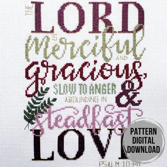 The Lord is Merciful Christian Bible Verse Cross Stitch