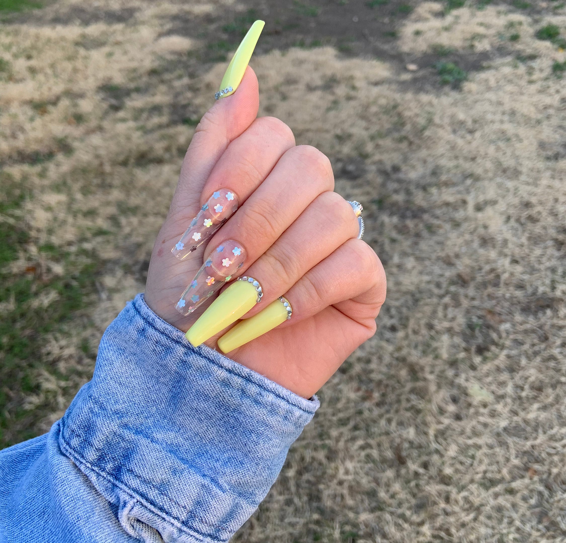 Baby Yellow Nails Pastel Yellow Nails Flower Nails Bling | Etsy