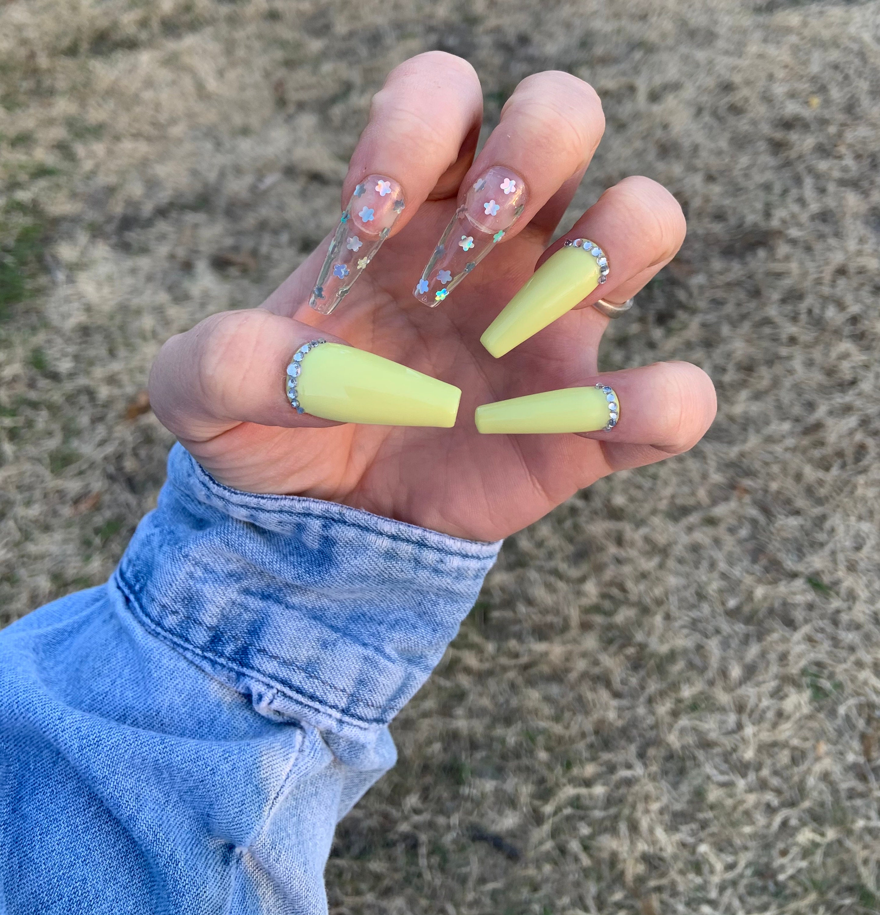 Baby Yellow Nails Pastel Yellow Nails Flower Nails Bling | Etsy