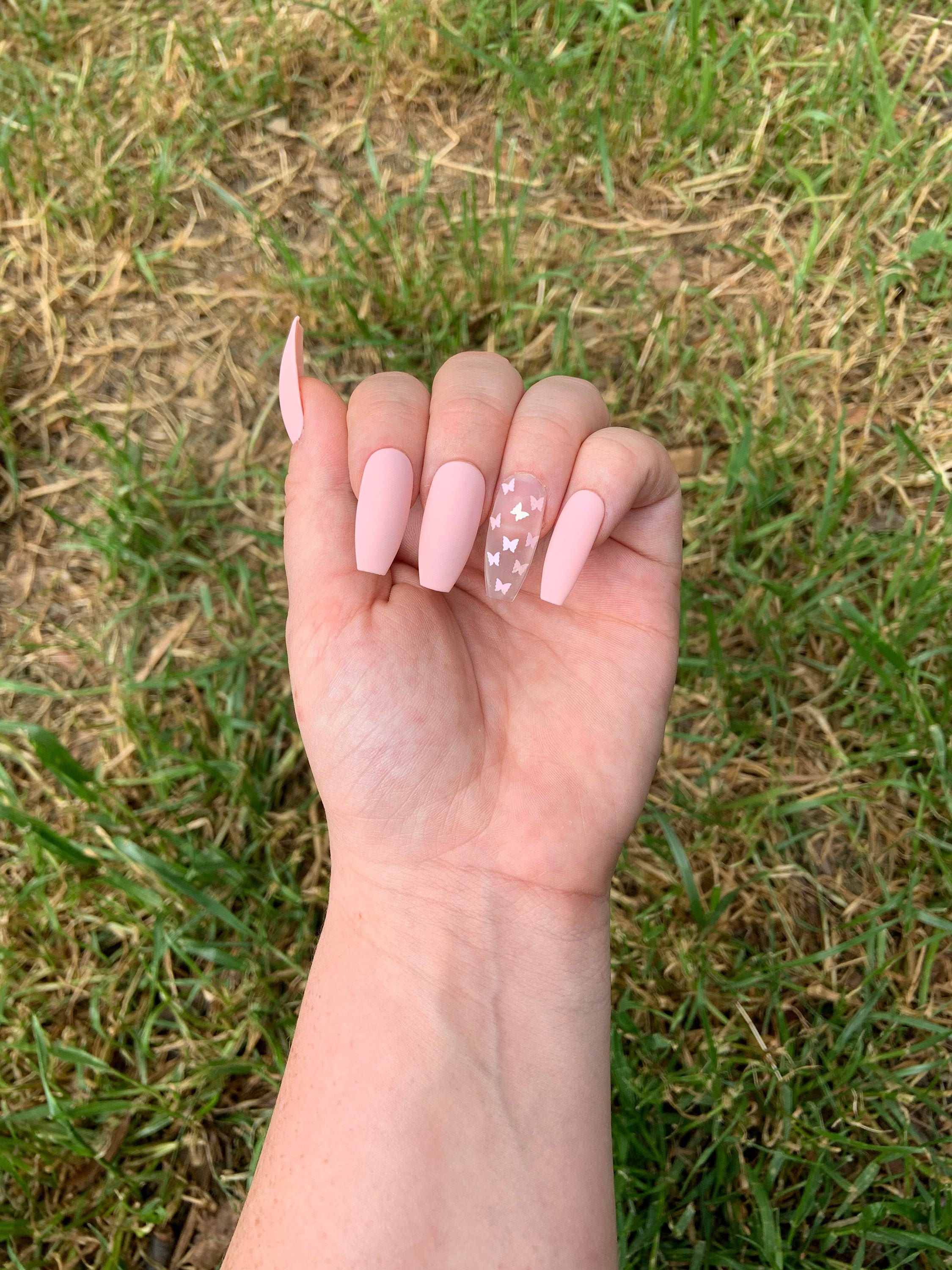 Peachy Nails Pink Nails Butterfly Nails Any Size And Any Etsy
