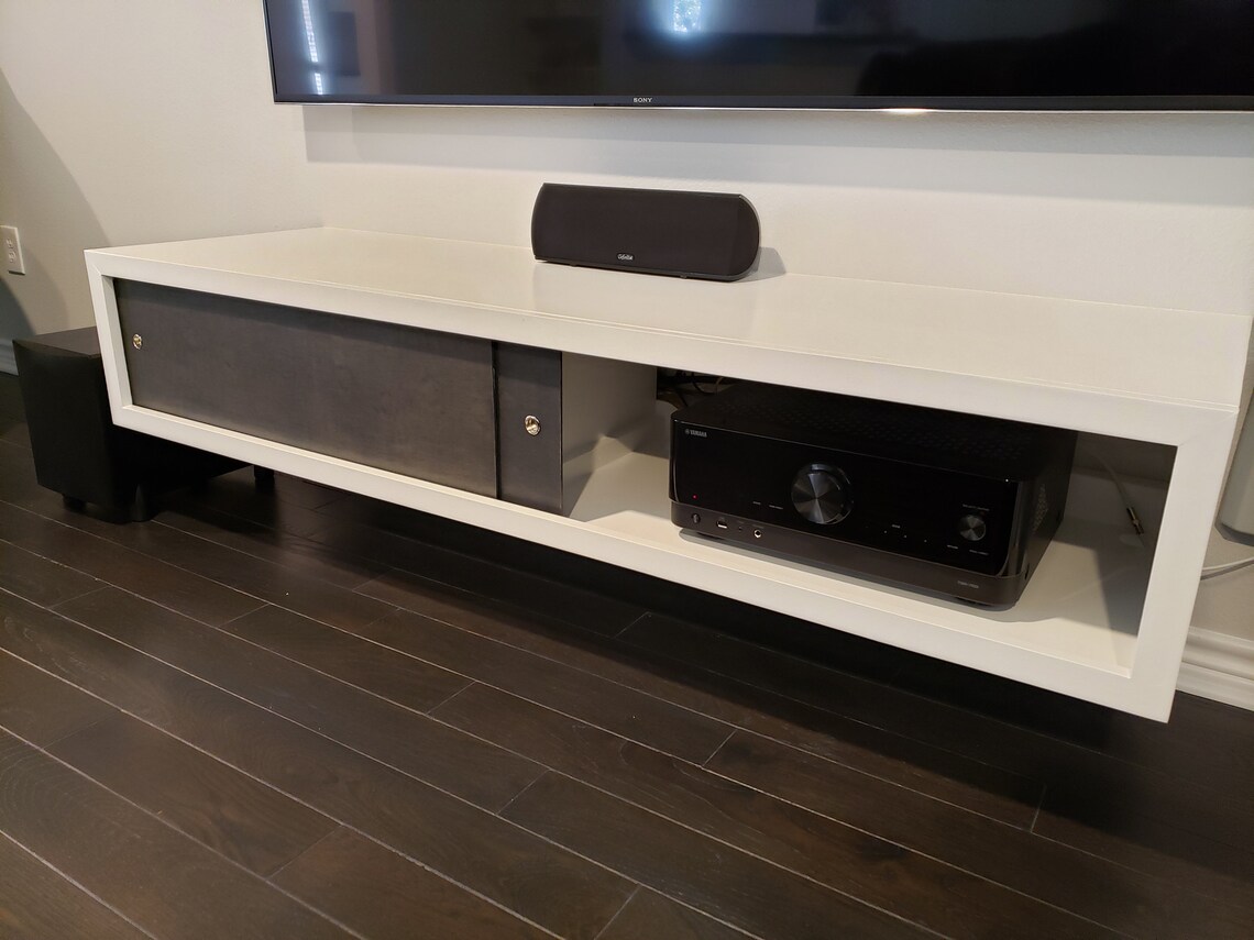 Floating Media Console Table with Sliding Doors Etsy