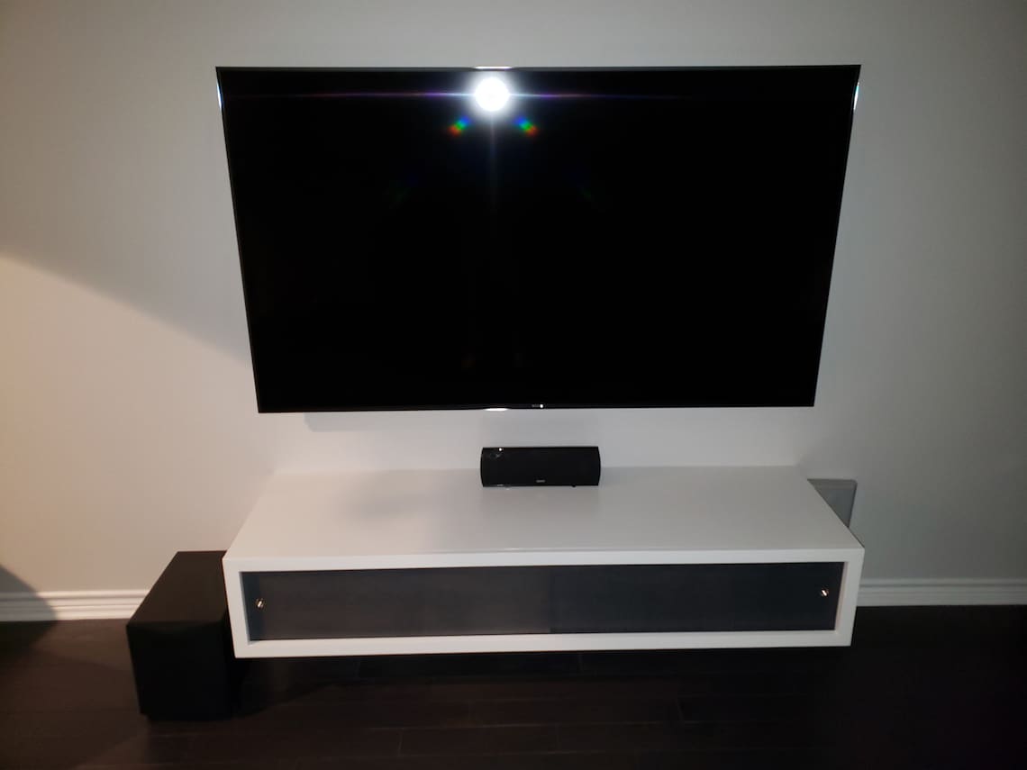 Floating Media Console Table with Sliding Doors Etsy