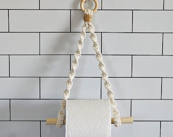 Macramé Toilet Paper Holder, Boho Bathroom Decor, Handmade Wall Mounted, Housewarming Gift, Multiple Colors