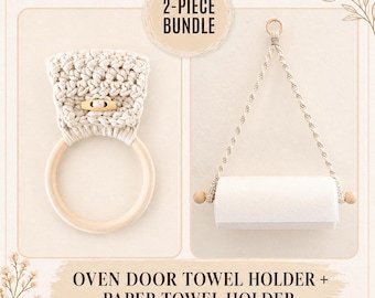 Crochet and Macramé Kitchen Set, Oven Door Towel Holder and Paper Towel Holder Bundle