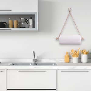 Macrame hanging paper towel holder for kitchen or bathroom