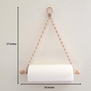 Macrame hanging paper towel holder for kitchen or bathroom