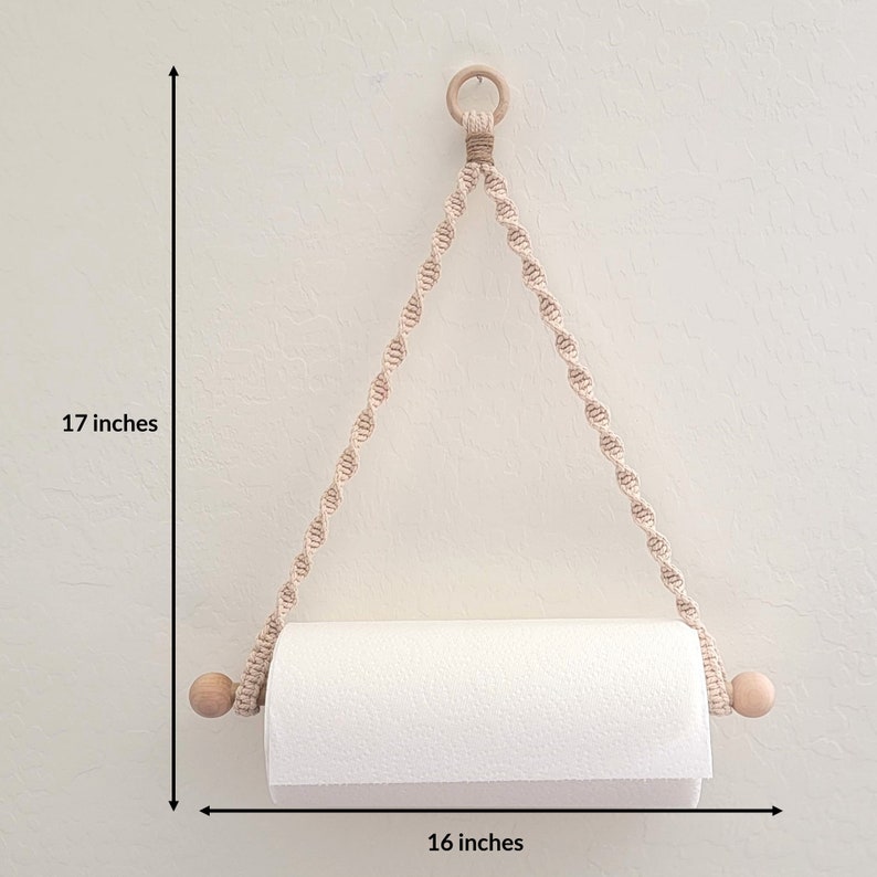 Macrame hanging paper towel holder for kitchen or bathroom