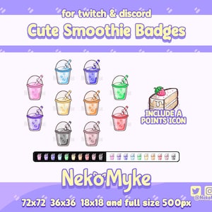 Cute Smoothie Twitch Kick Sub Badges | Smoothie Emblems for Sub |  Emotes twitch smoothie twitch sub badge cute icon Stream Pack