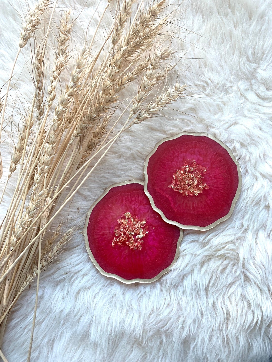 Red Coaster Set Round/geode Coasters Home Decor Etsy UK