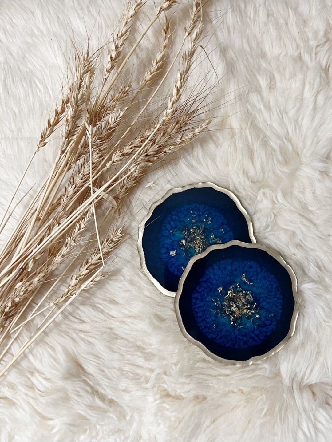 Navy Blue and Gold Coaster Set Round/geode Coasters, Home Decor