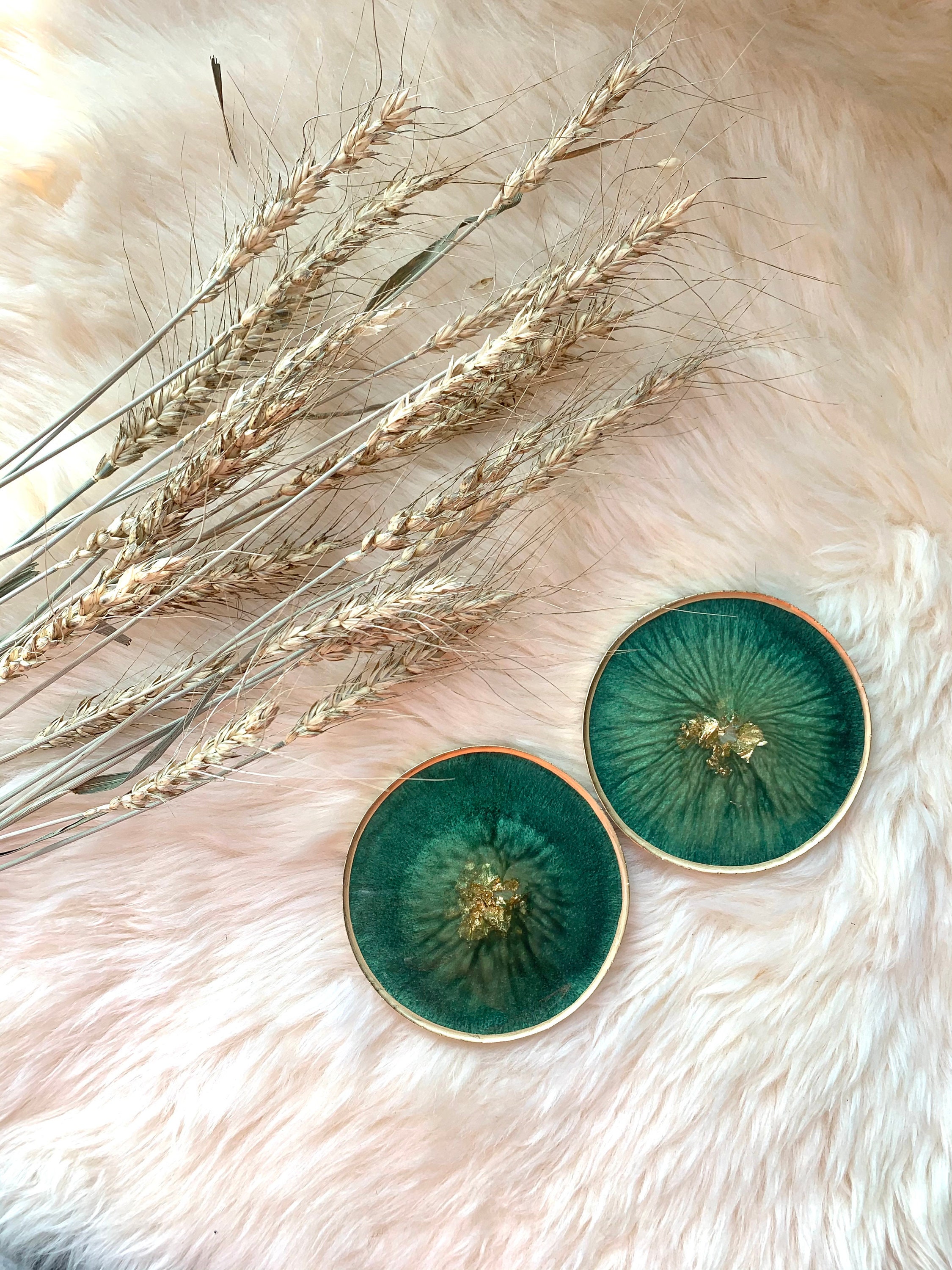 Green Coaster Set Round/geode Coasters Home Decor Etsy