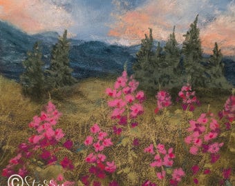 Original Soft Pastel Painting "Mountain Music" by artist Sue Hankard