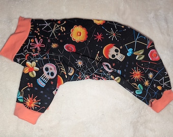 Size Small Flowery Skulls Cotton Jersey Dog Pajamas