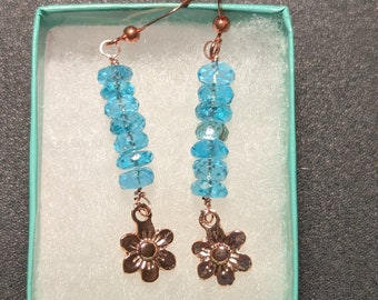 Paraiba Color Apatite Rose Gold-filled Daisy Earrings