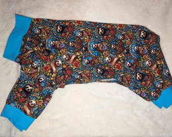Size Large Stained Glass Sloths Jersey Cuffed Dog Pajamas