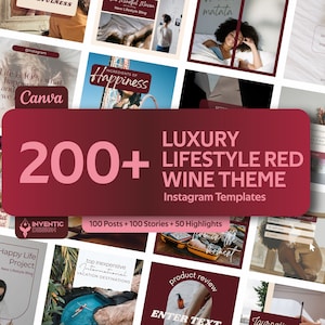 luxury lifestyle red wine theme social media posts & stories  Aesthetic Instagram Templates Post  canva editable posts engagement booster
