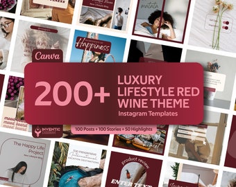 luxury lifestyle red wine theme social media posts & stories  Aesthetic Instagram Templates Post  canva editable posts engagement booster
