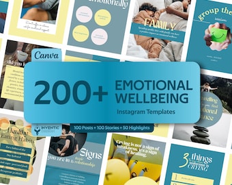 Engagement Booster emotional wellbeing & mental health Instagram posts and templates canva editable posts and stories social media template