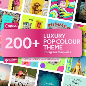 luxury pop colour themed instagram templates canva editable social media post & stories engagement booster Instagram Templates for Business
