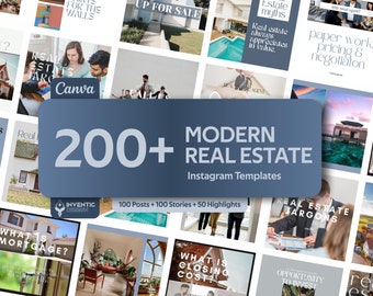 200+ Instagram Templates for Real Estate, Social Media Content Realtor Bundle, Luxury Real Estate Posts Highlights & Stories Canva Editable