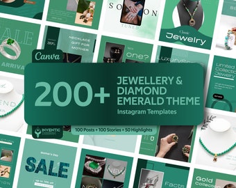 Jewellery & diamond emerald green theme social media posts Instagram Post Jewelry  Editable in Canva Jewelry Store Green Social Media