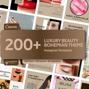 200+ Luxury Bohemian Beauty Instagram Templates,Esthetician Template, Social Media Posts,IG Highlights, Skincare Stories, Canva Editable