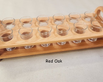 Handmade Oak Shot Glass Flight, 12-Slot Carrier, Personalized Option
