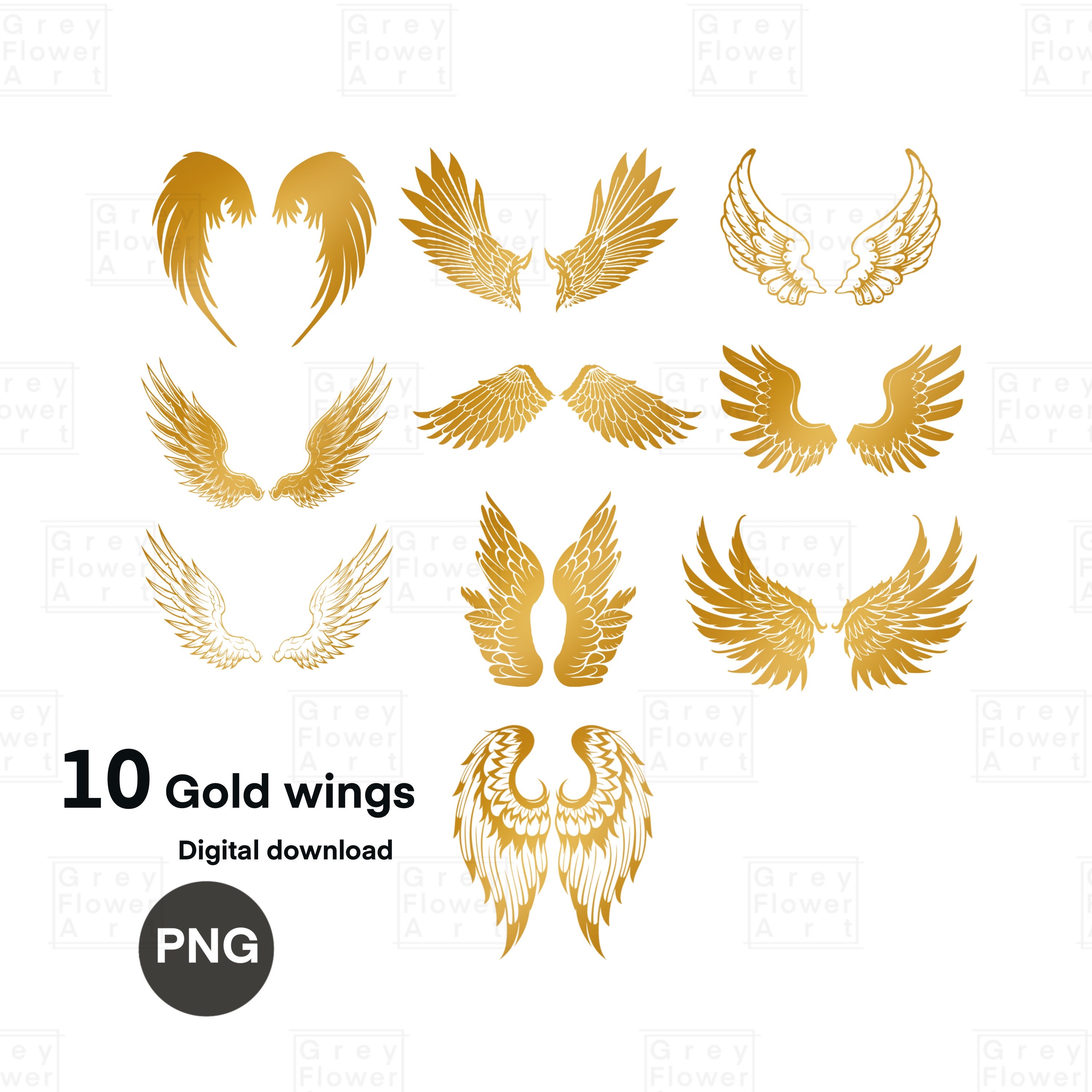 Golden Angel Wings – free PNG-files and printables – Wings of Whimsy