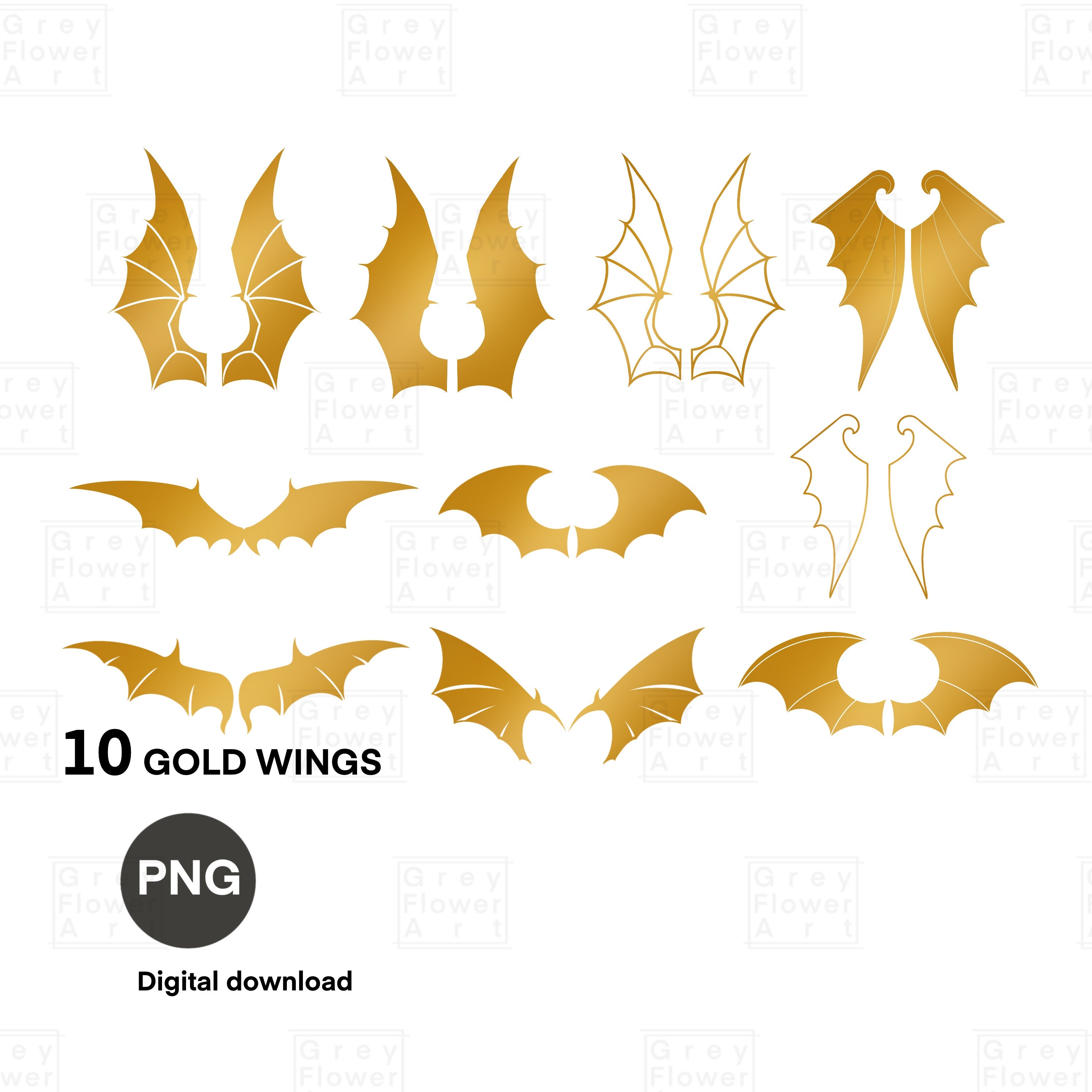 Gold Angel Wings Sublimation Clipart PNG Graphic by A Design