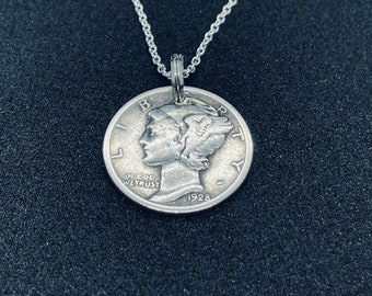 Lucky Silver Leap Year 1928 Mercury Dime Necklace-Sterling Silver chain and jump ring