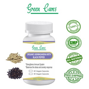 100% Pure & Natural Organic Ashwagandha with Black Pepper Powder in Capsules