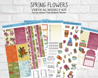 Fleurs de printemps - Kit hebdomadaire vertical - Autocollants de planificateur (VK005)