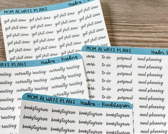 Script Header stickers, planner bujo stickers