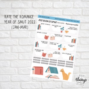 Rate The Romance Year of Smut 2022 Reading Challenge planner stickers
