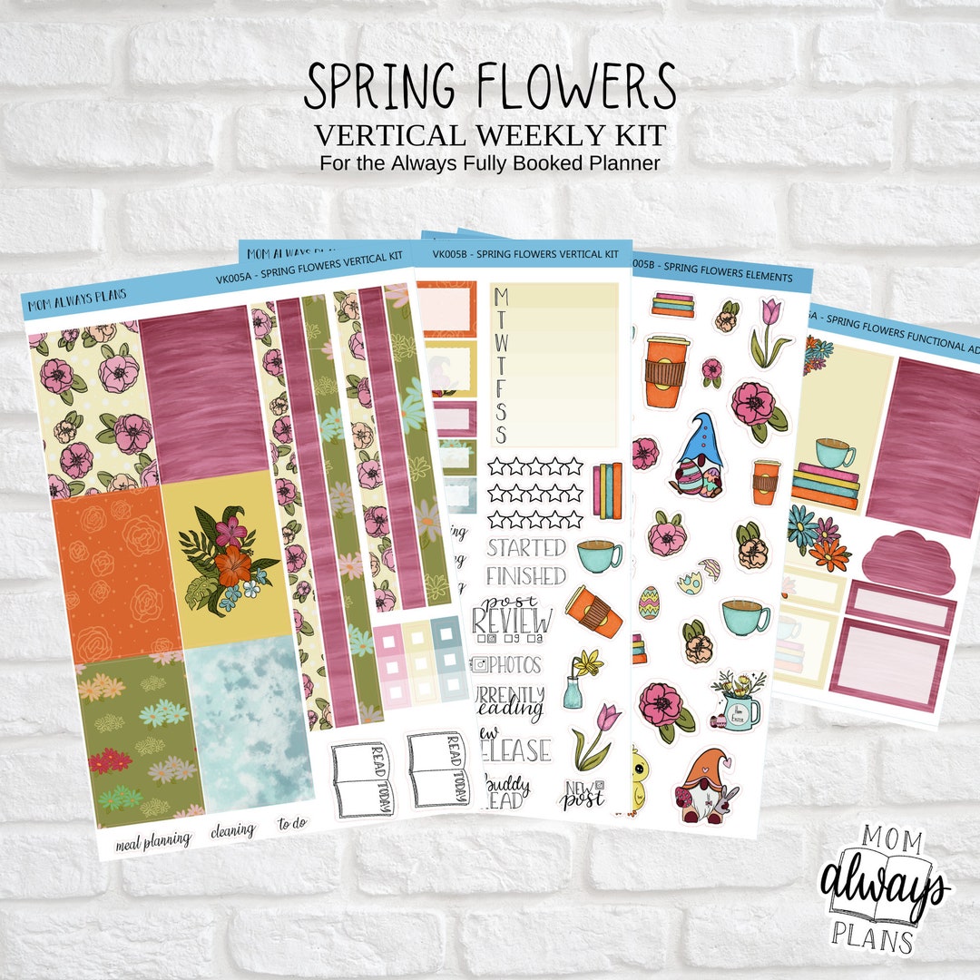 Spring Flowers- Vertical Weekly Kit - Planner Stickers (VK005) - Etsy