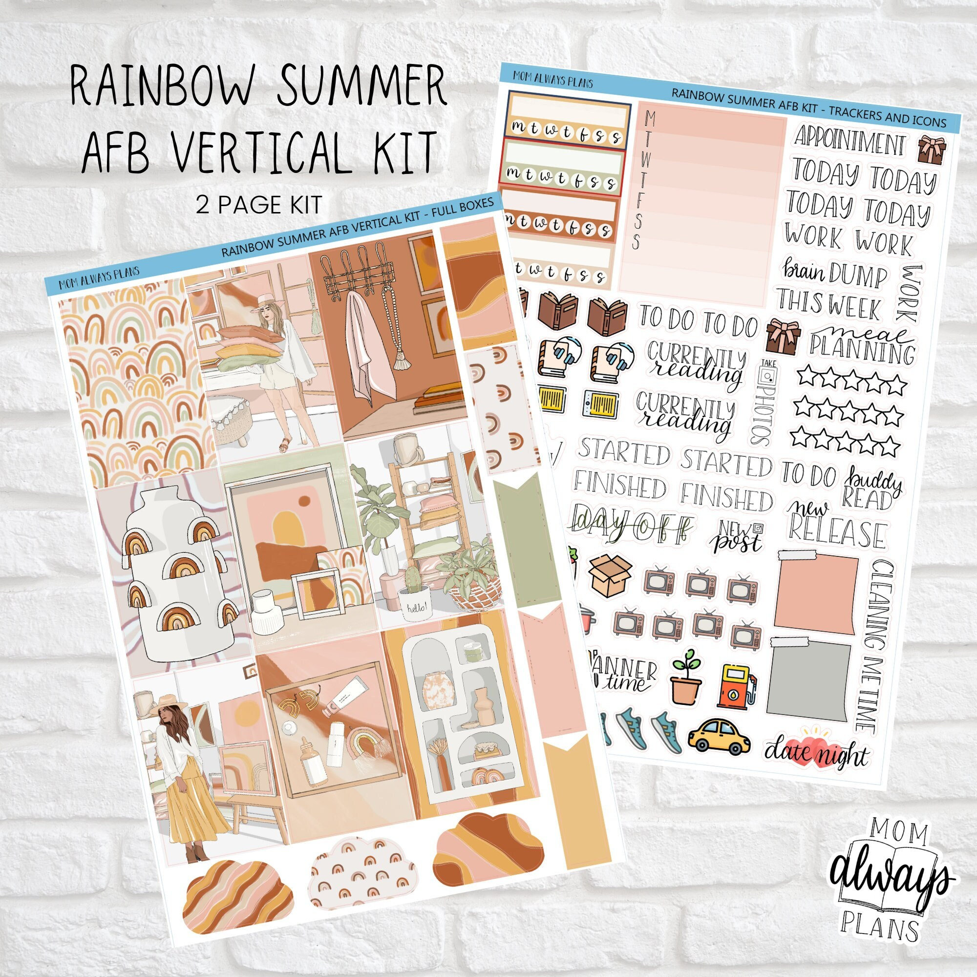 NEW LAYOUT *** Rainbow Summer - Vertical Weekly Kit - Planner Stickers ...