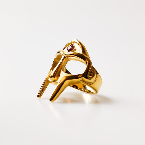 Gold MF DOOM Ring (Red Stone)